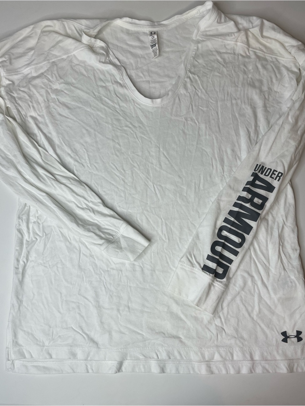 Under Armour White Long Sleeve Tee with Black Sleeve Logo